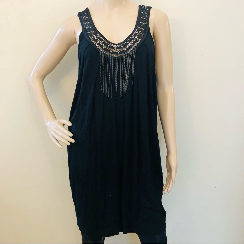 Boho Beach Coverup Sz M Black with chains and metal beads
